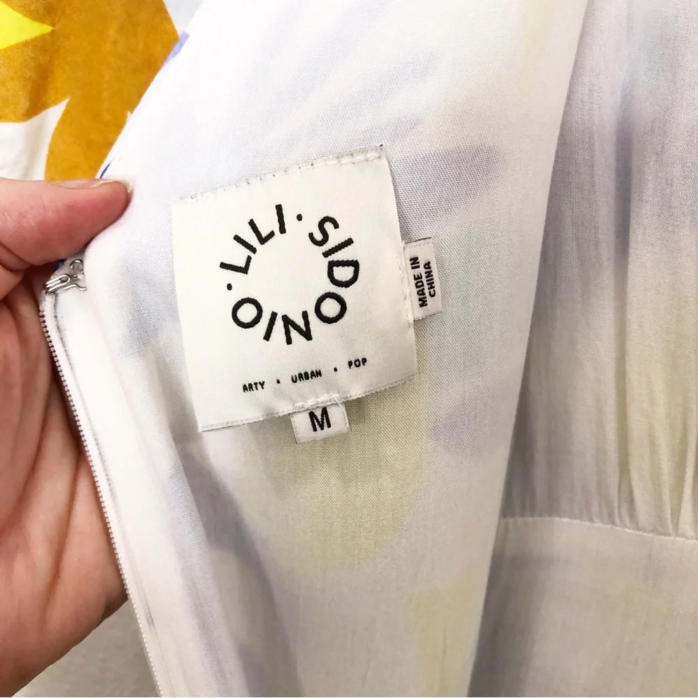 Molly Bracken Printed Maxi Dress V-Neck Ruffle White Size Medium Lili Sidonio - Picture 10 of 15